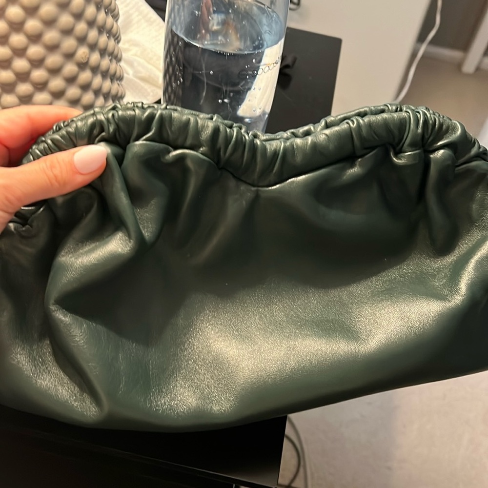 Mansur gavriel large cloud clutch deep forest green luxe leather like new